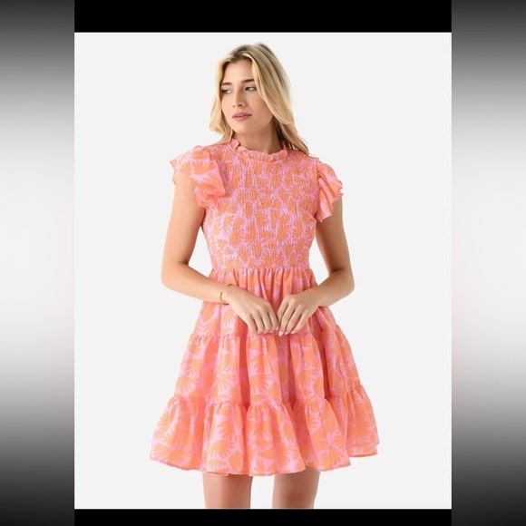 j. marie Dresses & Skirts - J. MARIE THE ANDI RUCHED Mini DRESS Pink/Orange Floral Print 
size Small